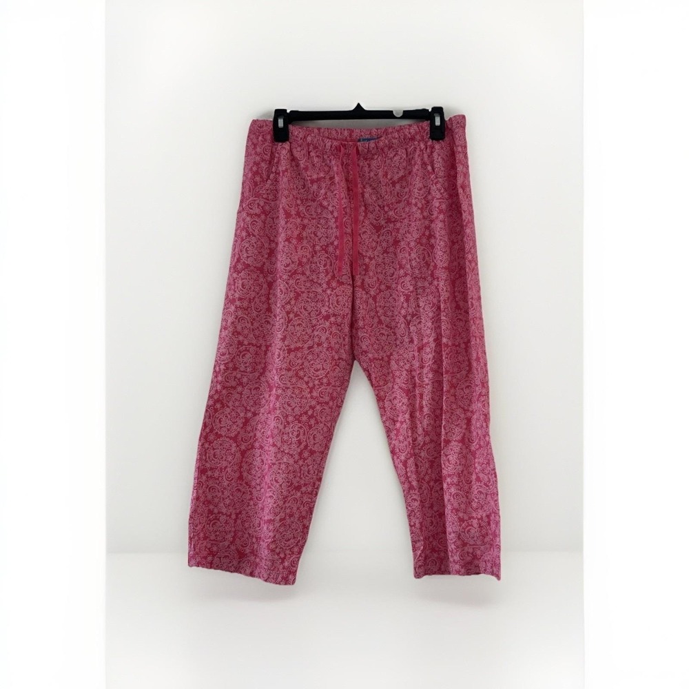 Fresh Produce Womens Pink Paisley Floral Cotton Cropped Drawstring Pants Size M